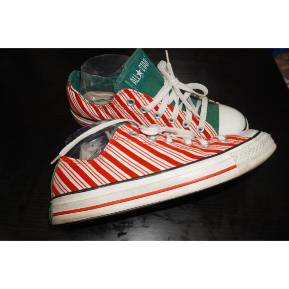 Converse All Star Candy Cane Stripe Low Top Shoes Red Green Unisex Men 7 Women 9 - Picture 7 of 13